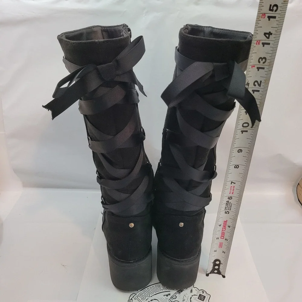 DV Dolce Vita Franka Boots Kids Girls Youth 4 Black Suede Cold Lace Up Platform